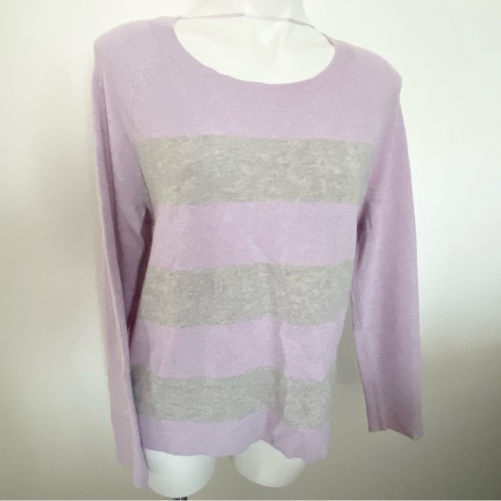 Apt. 9 Lavender and Gray Striped Sweater 100% Cashmere Size M Super Soft!